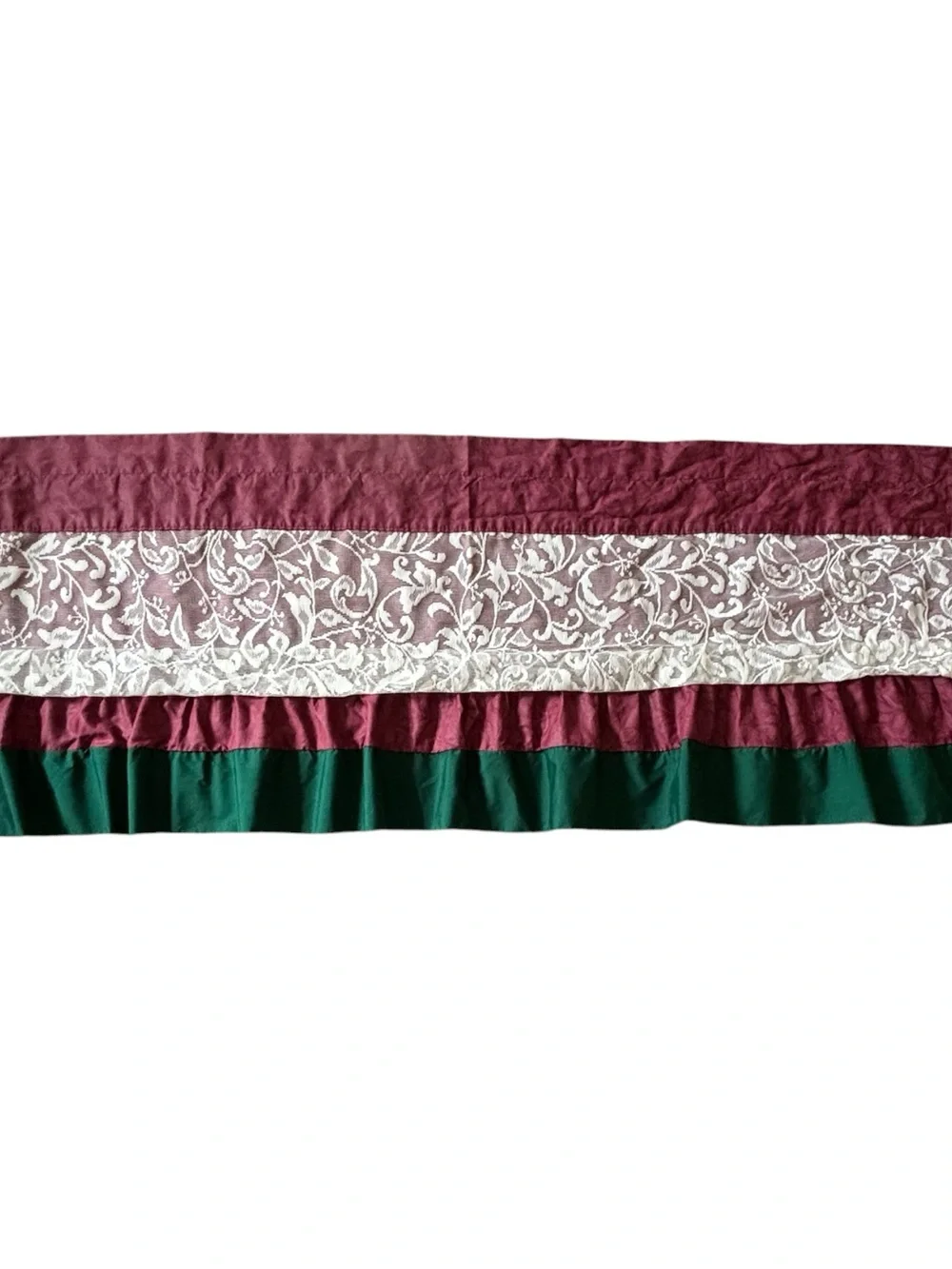 Vint Country Home Valance Ruffle Curtain Multi Tier Burgundy Lace Hunter Green